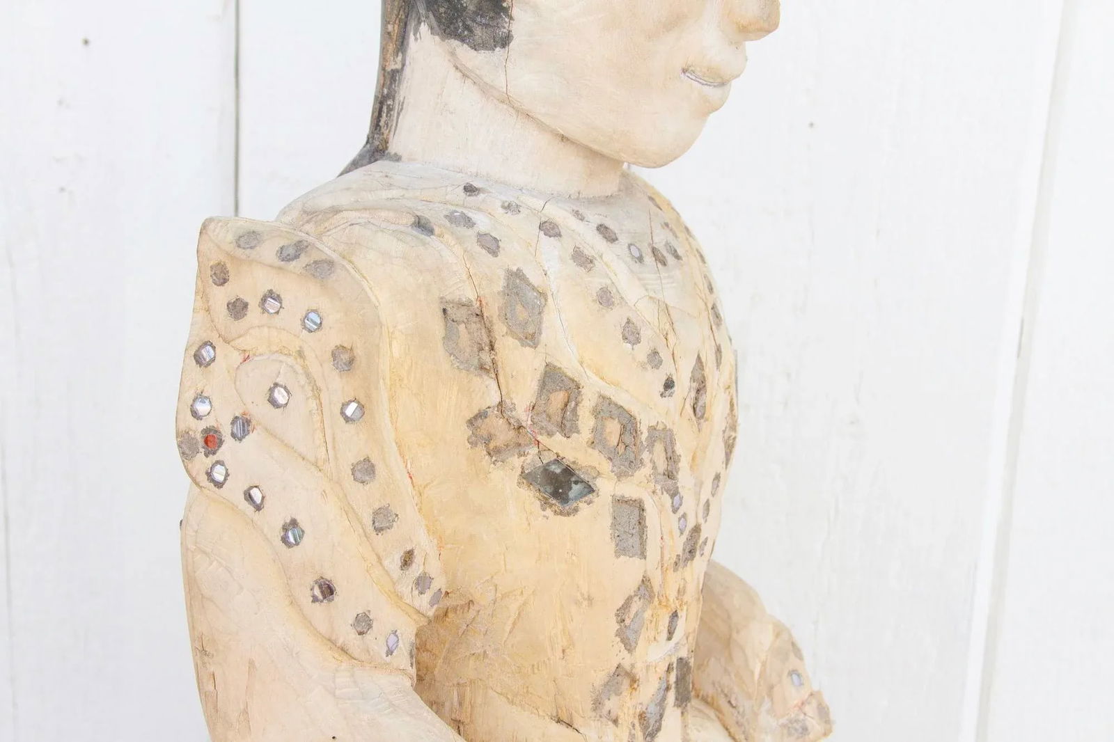 Antique Rangoon Bleached Kneeling Buddha - 7