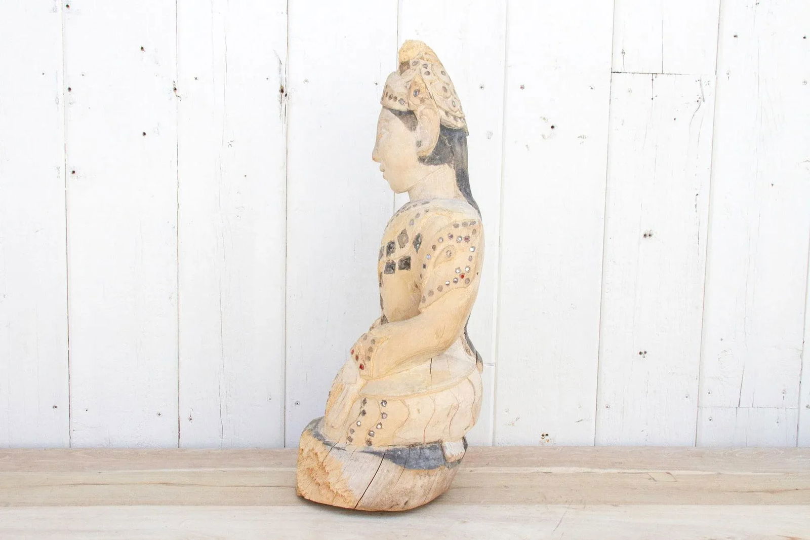 Antique Rangoon Bleached Kneeling Buddha - 8