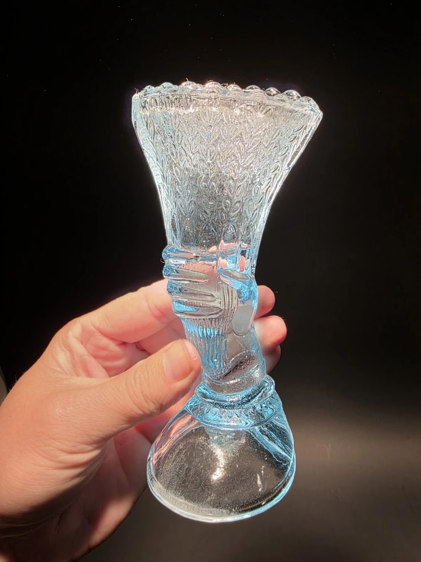 7" Art Deco-style Blue Glass Hand Vase (1 of 17)