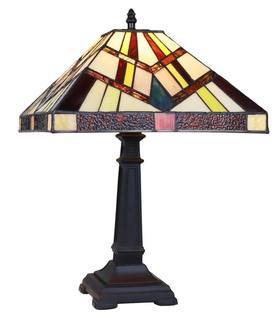 16.8" 1 light Antique Vintage Style Stained Glass Mission Table Lamp: Title: 16.8" 1 light Antique Vintage Style Stained Glass Mission Table Lamp Description: 16.8" tall 12" wide shade Illuminate your space with the timeless beauty of our reproduction Traditional Missio