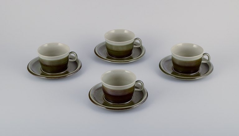 Marianne Westman (1928-2017) for Rörstrand. From the "Maya" series. Set of four coffeecups and: Title: Marianne Westman (1928-2017) for Rörstrand. From the "Maya" series. Set of four coffeecups and saucers in stoneware. Description: Marianne Westman (1928-2017) for Rörstrand. From the