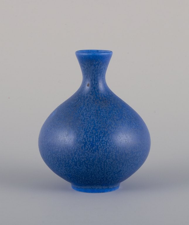 Berndt Friberg for Gustavsberg, Sweden. Ceramic vase with blue glaze. Bulbous shape.: Title: Berndt Friberg for Gustavsberg, Sweden. Ceramic vase with blue glaze. Bulbous shape. Description: Berndt Friberg (1899-1981) for Gustavsberg, Sweden. Ceramic vase with blue glaze. Bulbous shape