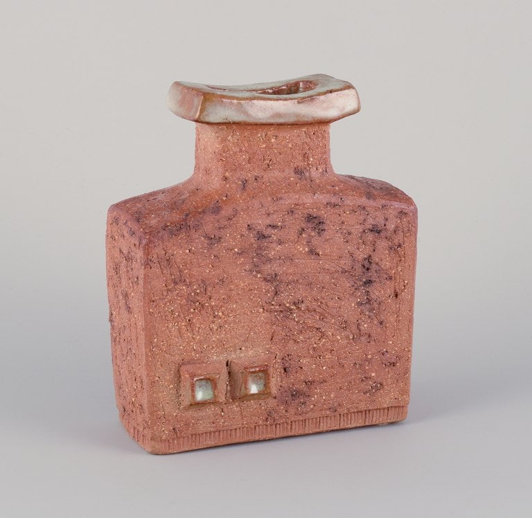 Curt Magnus Addin, own workshop, Swedish ceramic artist. Unique ceramic vase in a modernist style,: Title: Curt Magnus Addin, own workshop, Swedish ceramic artist. Unique ceramic vase in a modernist style, made from chamotte clay. Description: Curt Magnus Addin, own workshop, Swedish ceramic artist.