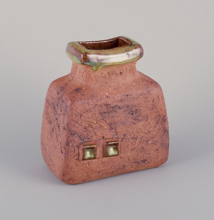 Curt Magnus Addin, own workshop, Swedish ceramic artist. Unique ceramic vase in a modernist style,: Title: Curt Magnus Addin, own workshop, Swedish ceramic artist. Unique ceramic vase in a modernist style, made from chamotte clay. Description: Curt Magnus Addin, own workshop, Swedish ceramic artist.