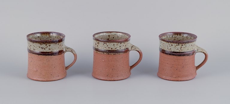 Nysted Ceramics, Denmark. Three ceramic cups in brown shades. Handmade.: Title: Nysted Ceramics, Denmark. Three ceramic cups in brown shades. Handmade. Description: Nysted Ceramics, Denmark. Three ceramic cups in brown shades. Handmade. From the 1960s/70s. In perfect condi