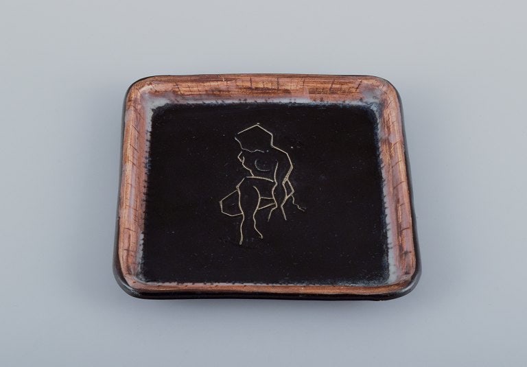 Atelier Cerenne, Vallauris, France. Handmade dish with motif of a nude woman.: Title: Atelier Cerenne, Vallauris, France. Handmade dish with motif of a nude woman. Description: Atelier Cerenne, Vallauris, France. Handmade dish with motif of a nude woman. From the 1960s. Marked.