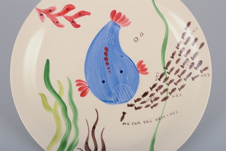Stig Lindberg for Gustavsberg. "Löja" plate. Hand-painted with a fish motif. Satirical - 2