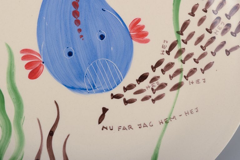 Stig Lindberg for Gustavsberg. "Löja" plate. Hand-painted with a fish motif. Satirical - 3