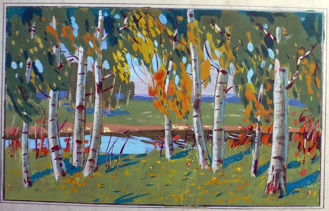 Gouache painting Birch thicket Berkut Kommunar Savelyevich (1 of 1)