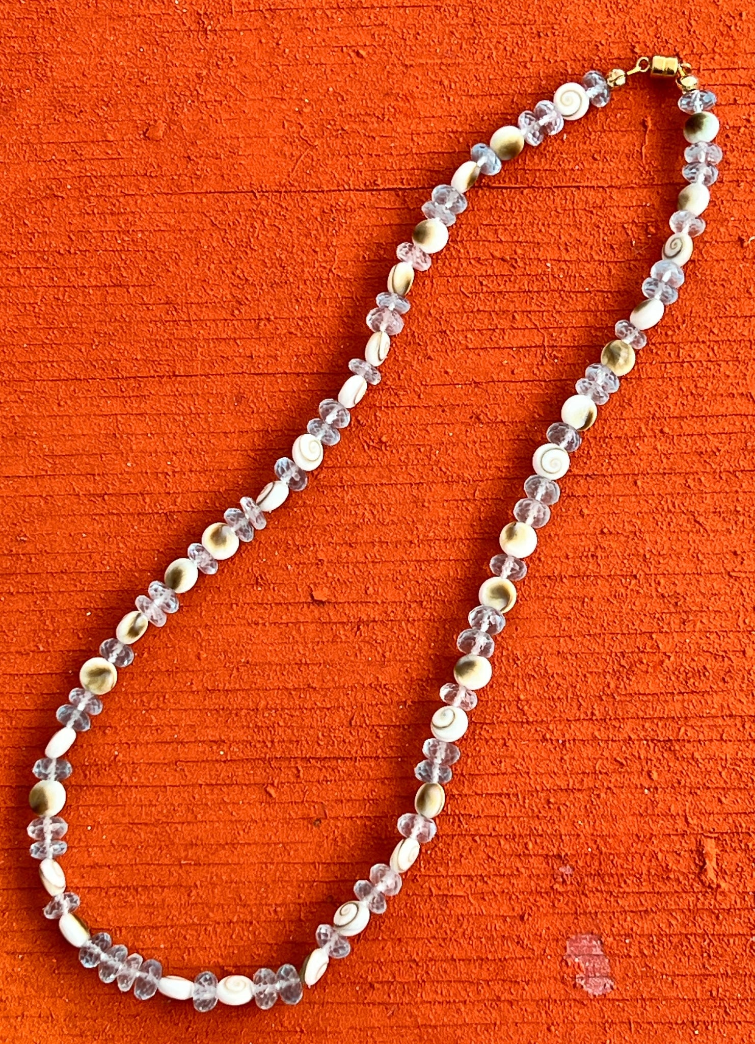 Shell Bead, Aquamarine Rondelles Short Necklace