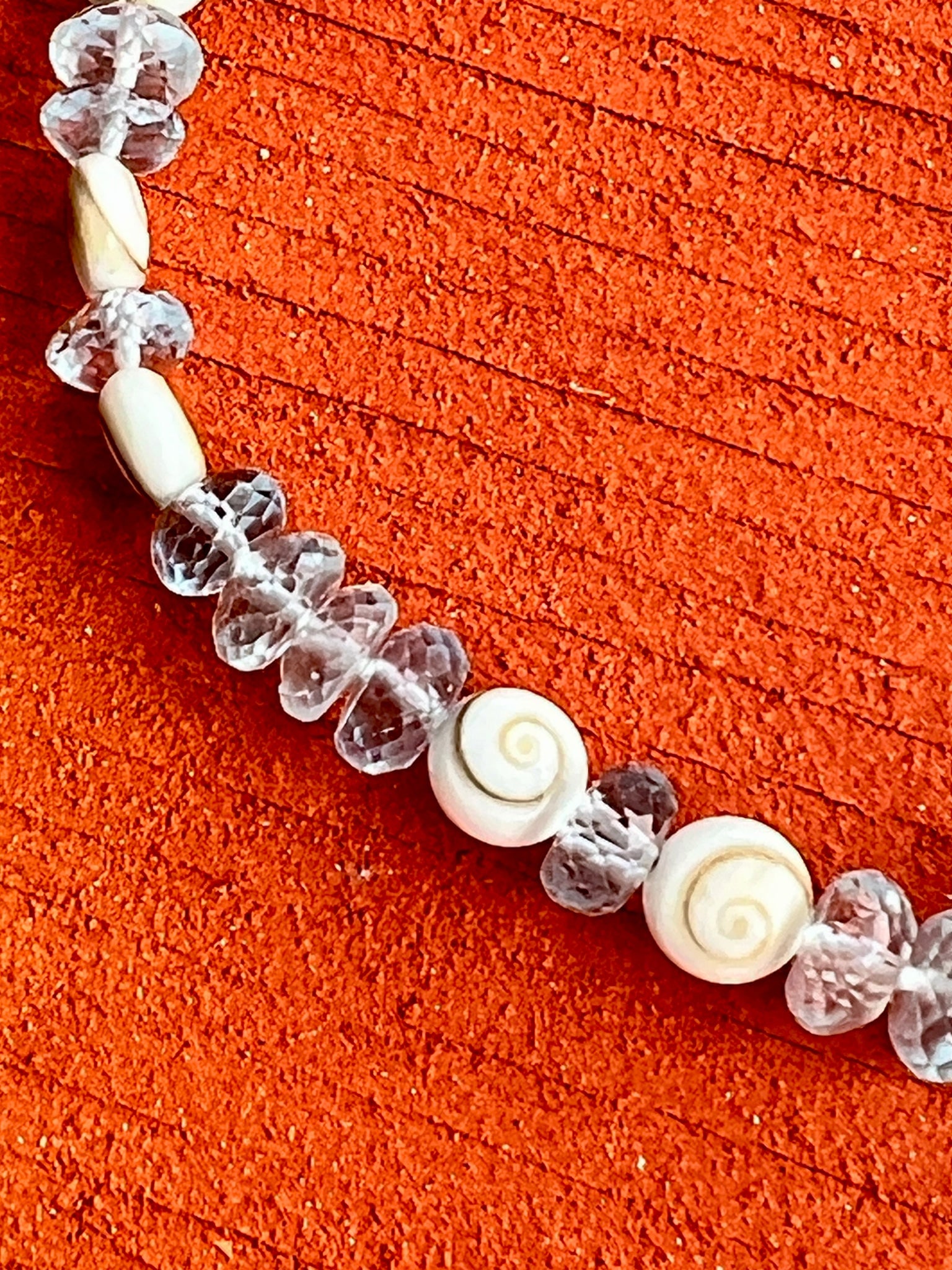 Shell Bead, Aquamarine Rondelles Short Necklace - 2