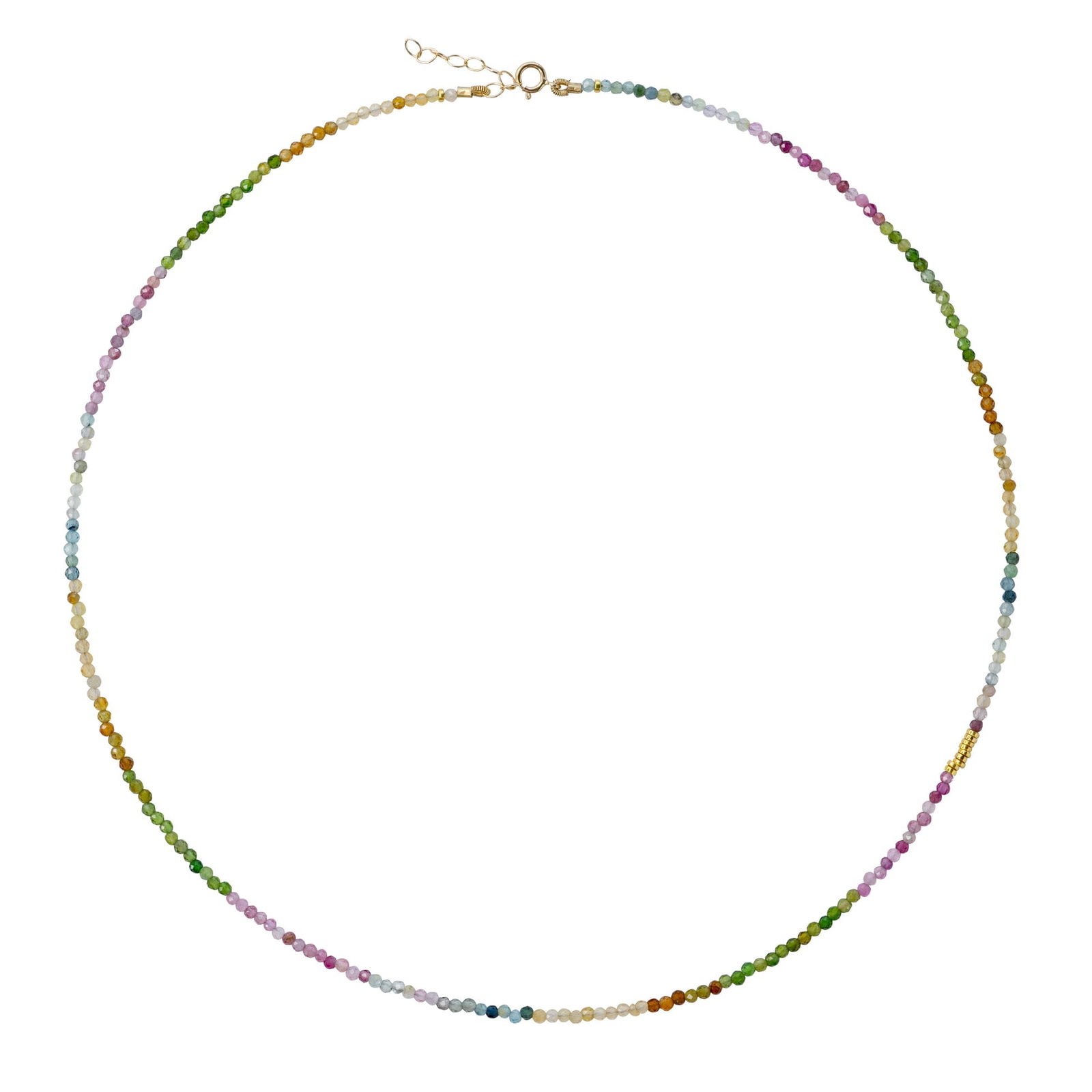 Tiny Rainbow Tourmaline Necklace 14k Gold