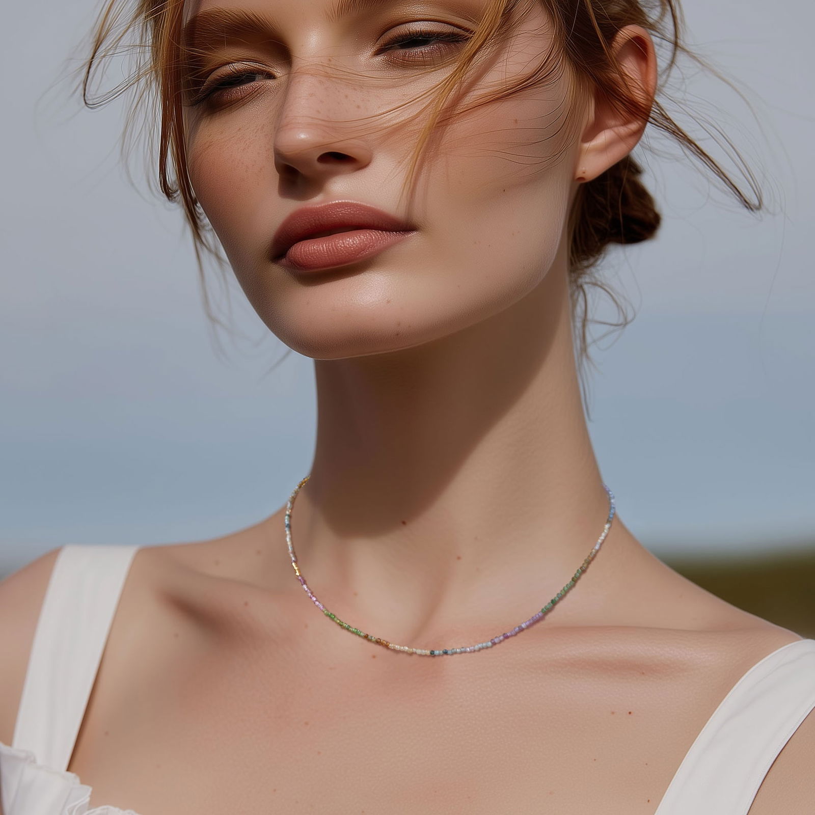 Tiny Rainbow Tourmaline Necklace 14k Gold - 2