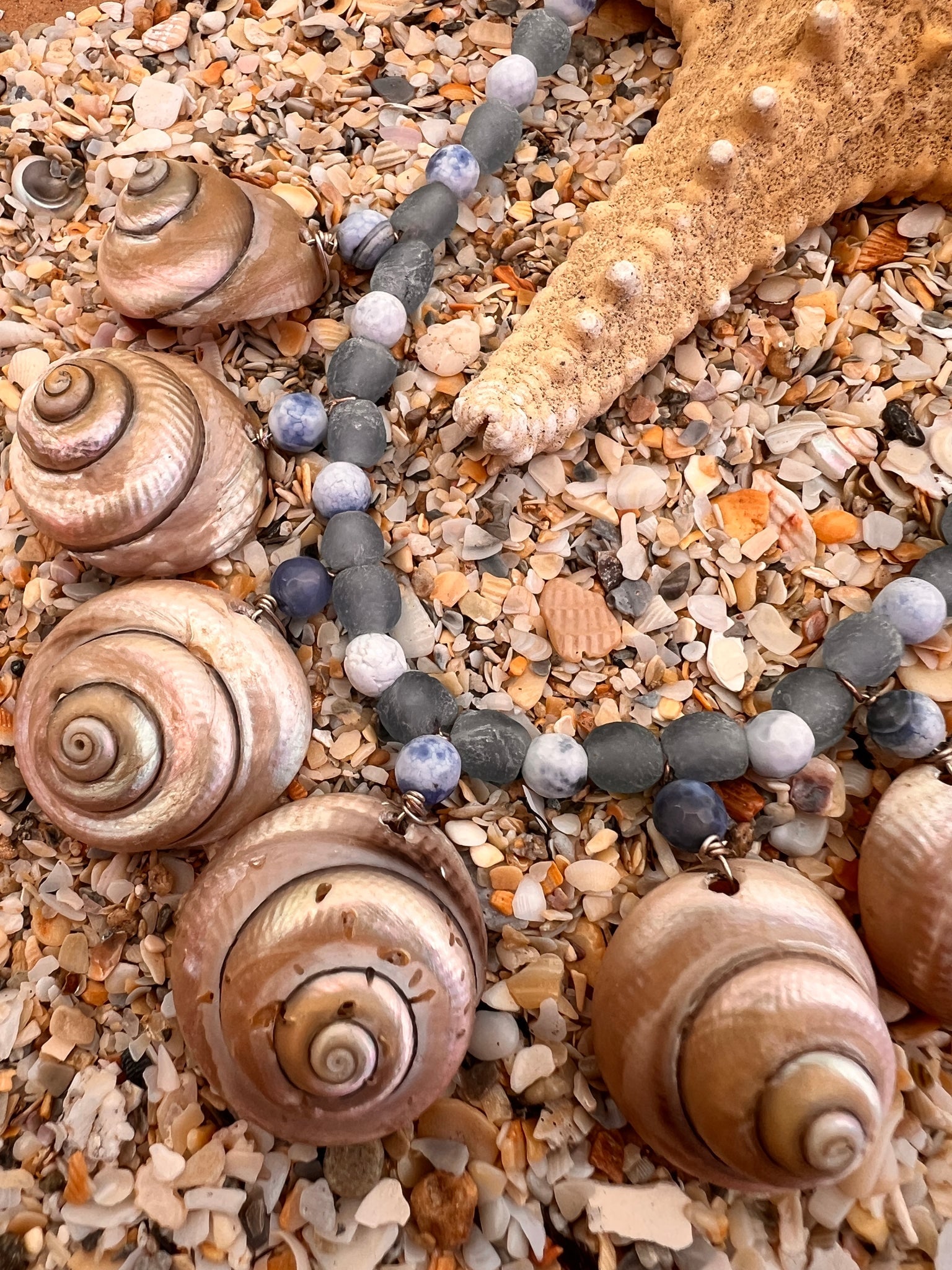 Turbo Shell Necklace with African Antique Glass Beads - 4