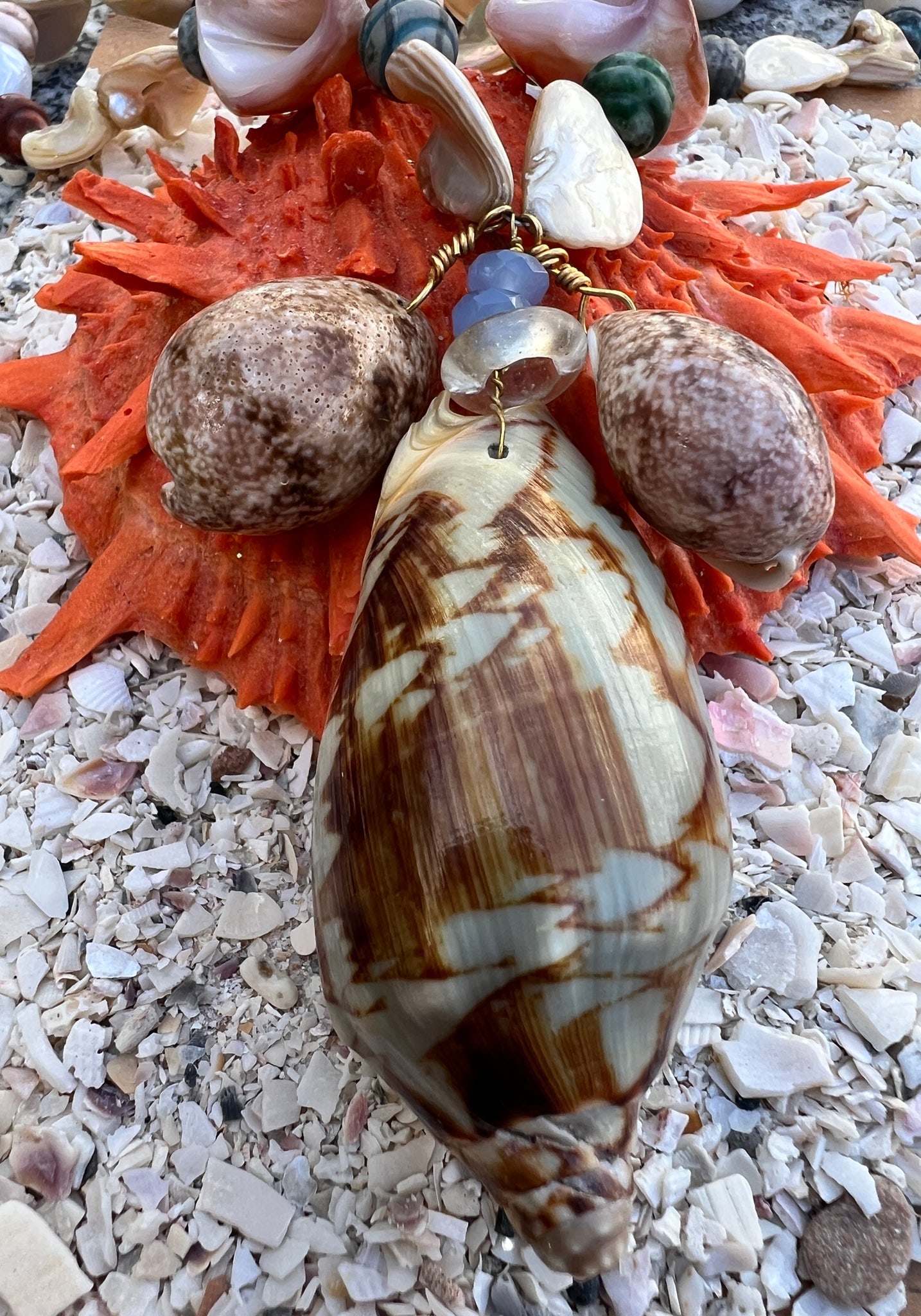 Long Cut Shell Necklace with Voluta Cymbiola Drop - 2