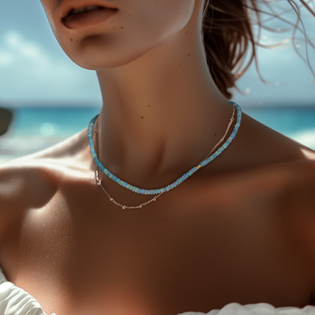 Blue Opal Necklace 14K Gold - 2