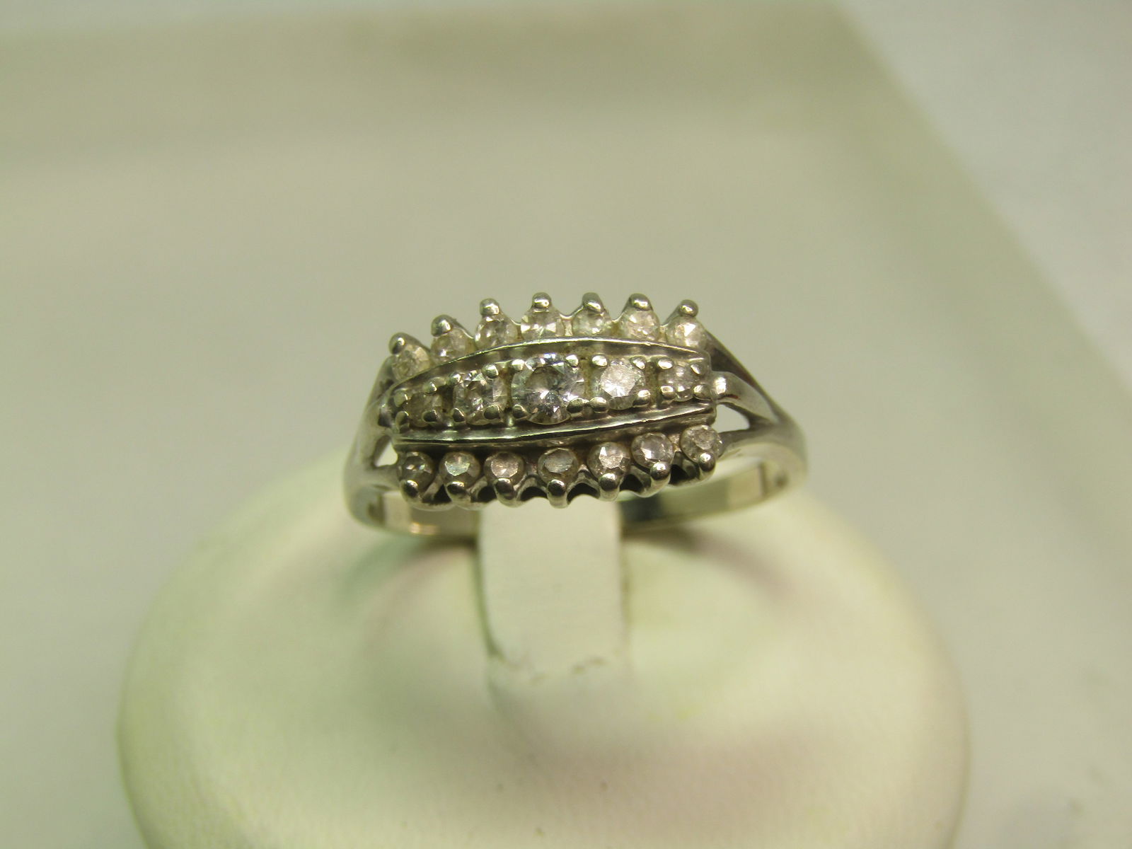 Vintage 14kt Diamond Ring, Three Rows, Sz. 9.25., .50 TCW+, Mid-Century (1 of 7)