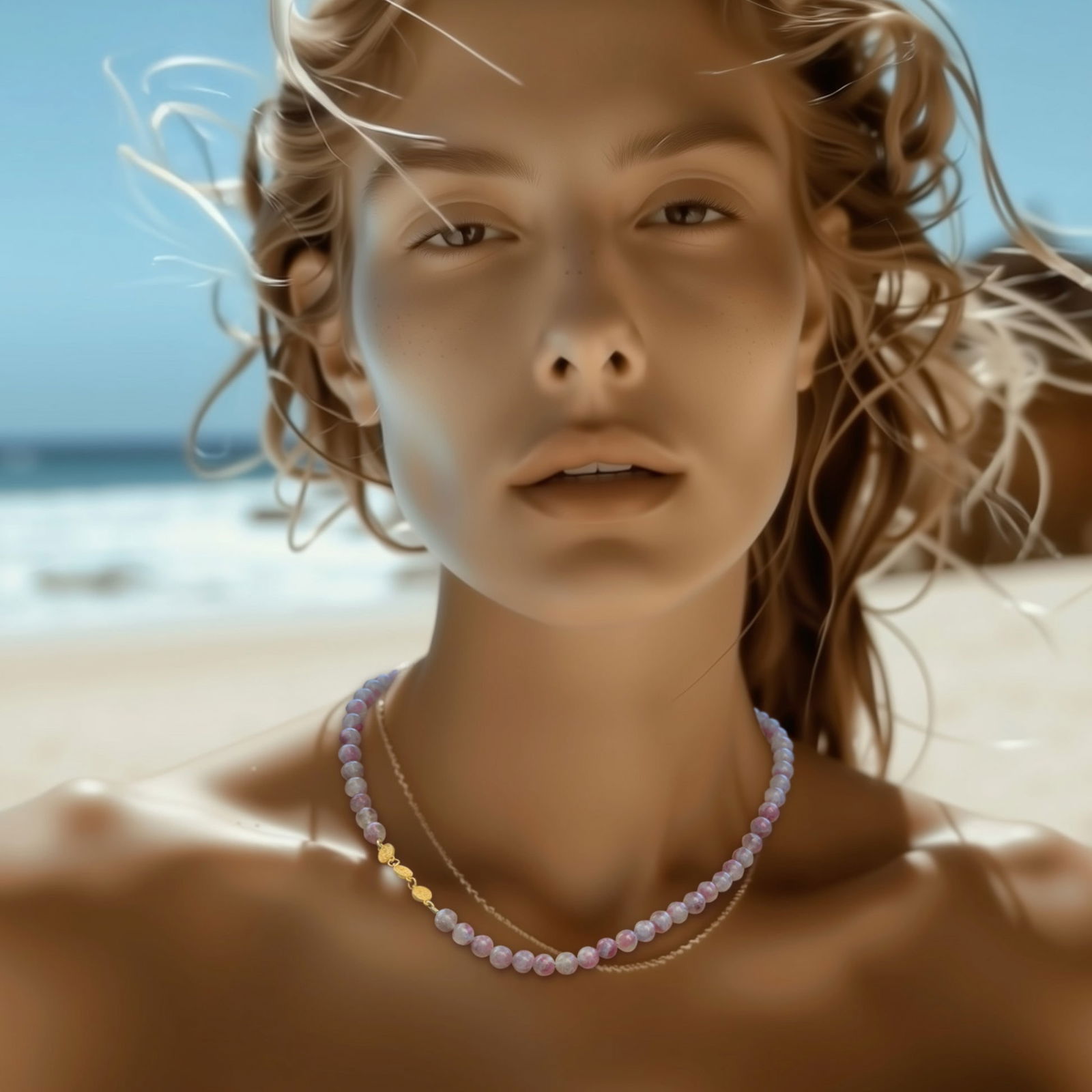 Pink Tourmaline Half-moon Necklace - 2