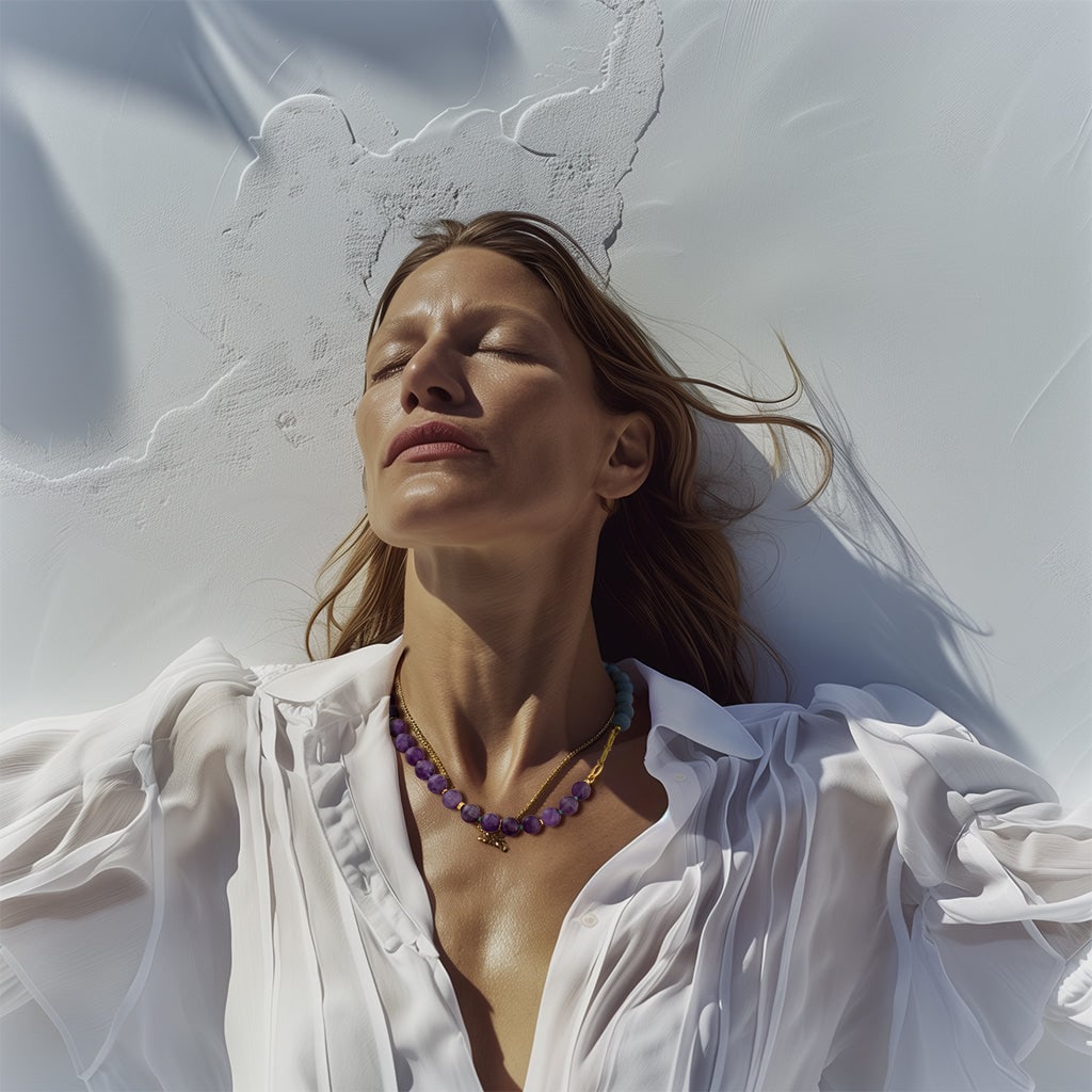 Amethyst & Blue Ceramic Gold Chain Necklace - 2