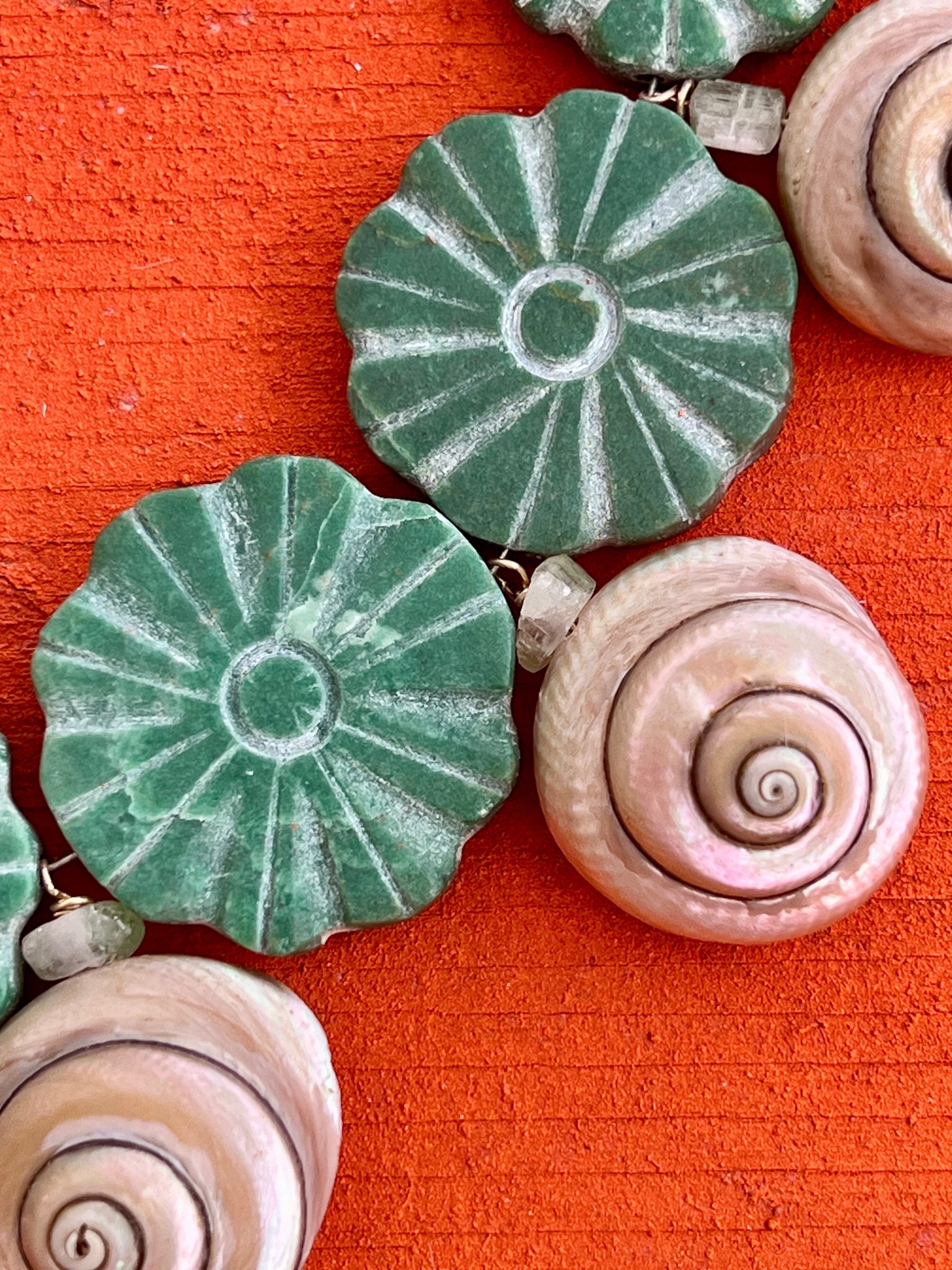 Amazonite Coin Necklace with Turbo Shells - 2