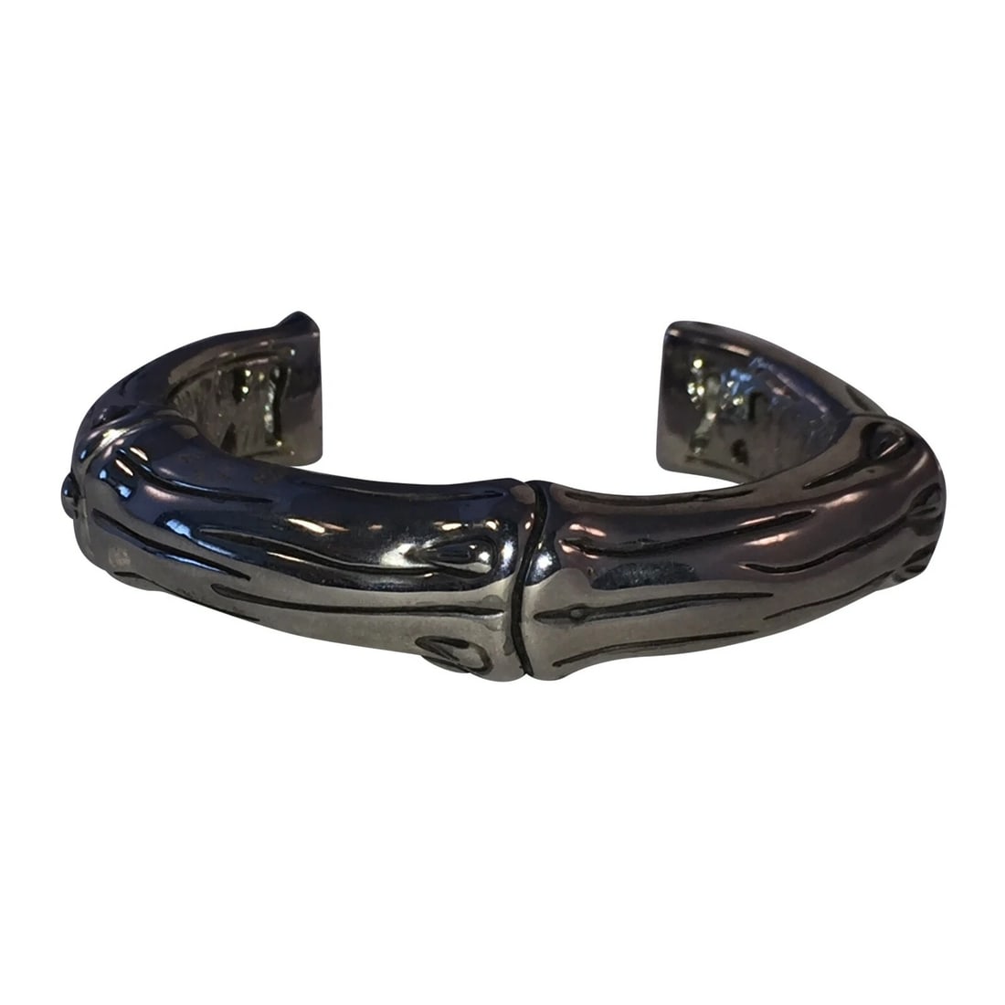 Costume Bamboo Chrome Plated Bracelet: Title:Costume Bamboo Chrome Plated Bracelet Description:Costume Bamboo Chrome Plated Bracelet. Measures 2" by 1 3/4". Great statement cuff bracelet. Reserve: $32.00 Shipping: Domestic: Flat-rate of $9