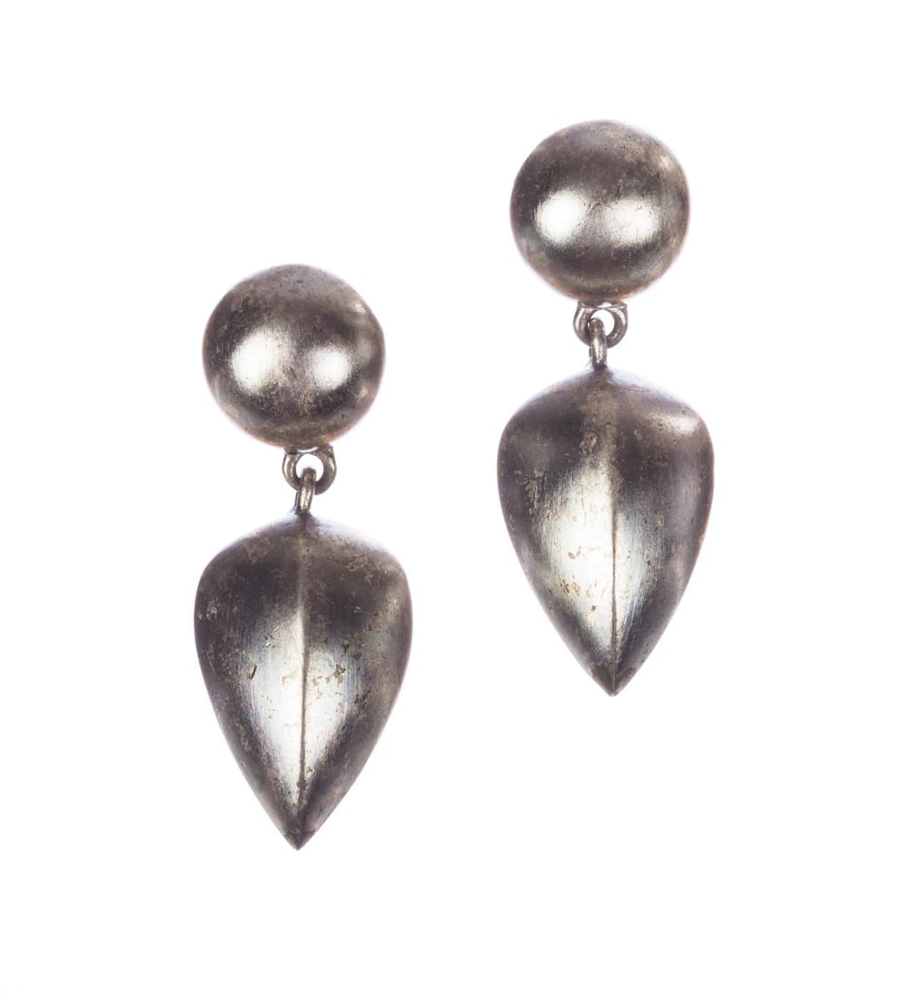 Givenchy Spade Gothic Drop Dangle Earrings: Title:Givenchy Spade Gothic Drop Dangle Earrings Description:Beautiful pair of gothic style Givenchy silver tone earrings in distressed finish. Circa, 1980's. Earrings measure 2 1/4" long and 3/4" wid