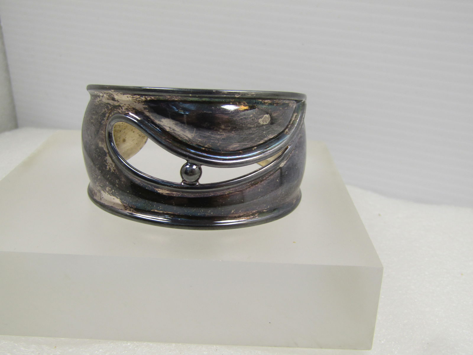 Vintage Sterling Wide Cuff Bracelet, Danish Modernist, Signed, Post Mid-Century: Title:Vintage Sterling Wide Cuff Bracelet, Danish Modernist, Signed, Post Mid-Century Description:Vintage Sterling Wide Cuff Bracelet, 6.5" Modernist, Made in Denmark, Signed, Post Mid-Century. This h