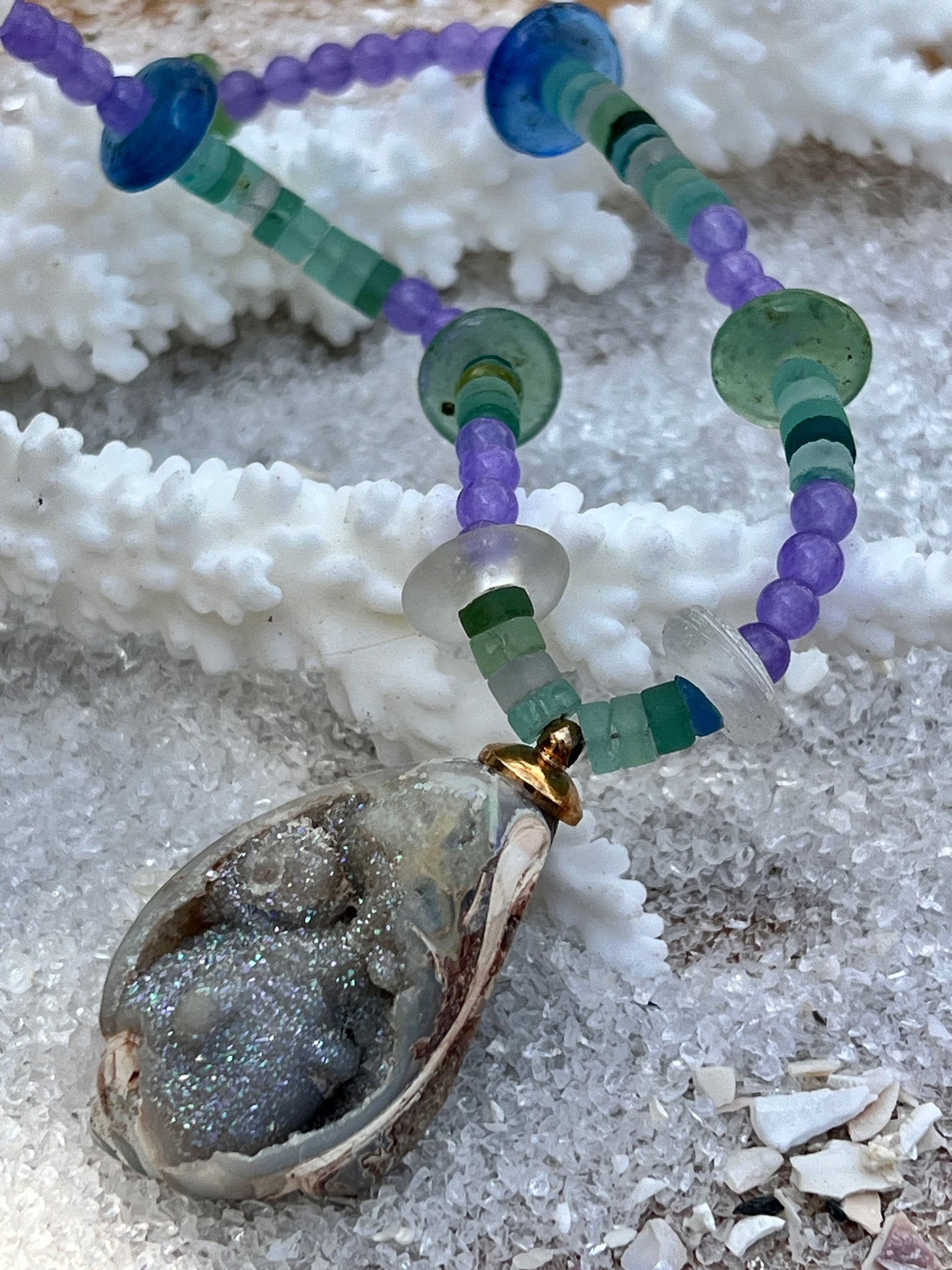 Orchid Onyx Necklace with a Fossil Pendant - 3