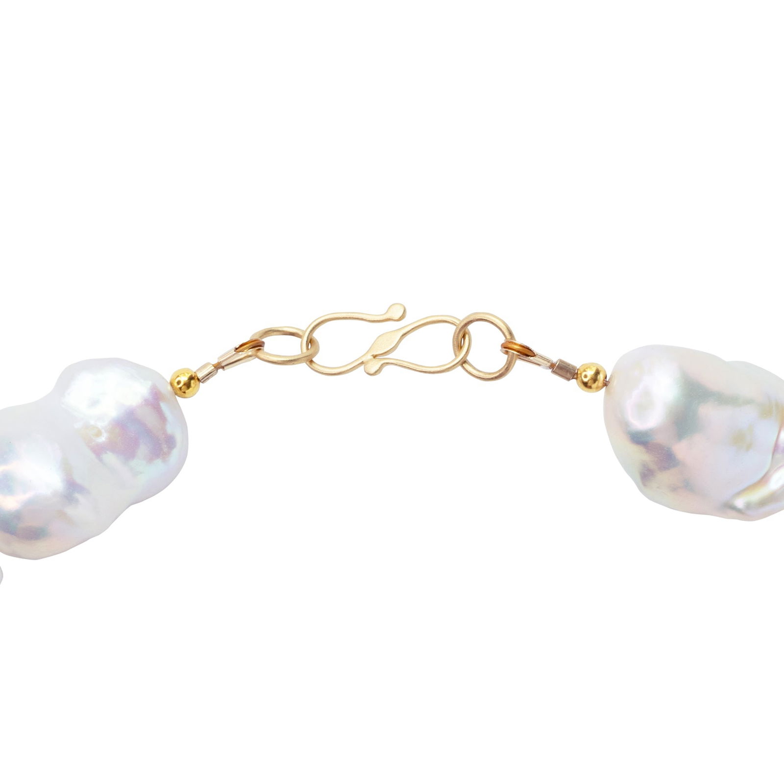 Extra Large White Baroque Pearl & 18k Gold Necklace II - 12