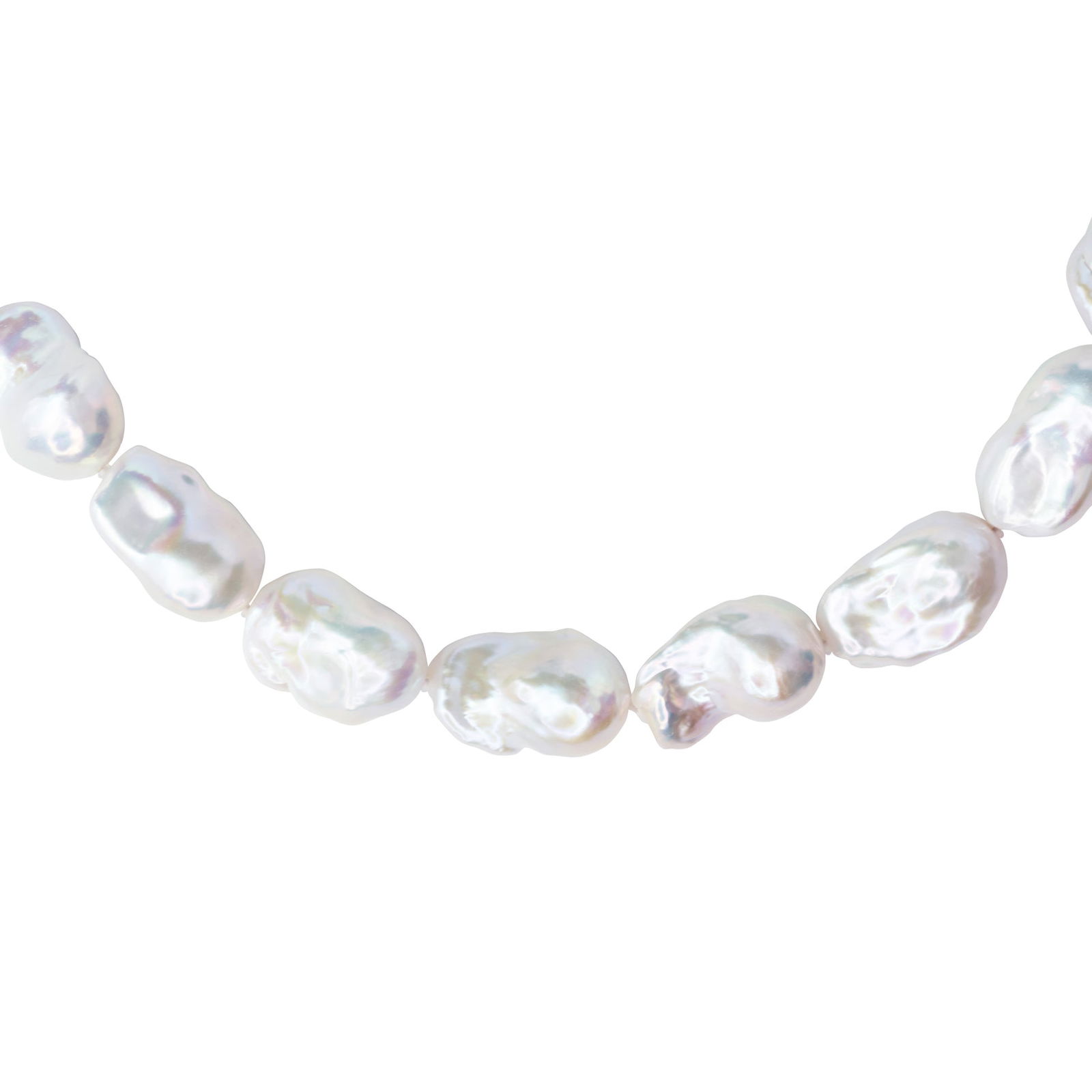 Extra Large White Baroque Pearl & 18k Gold Necklace II - 8