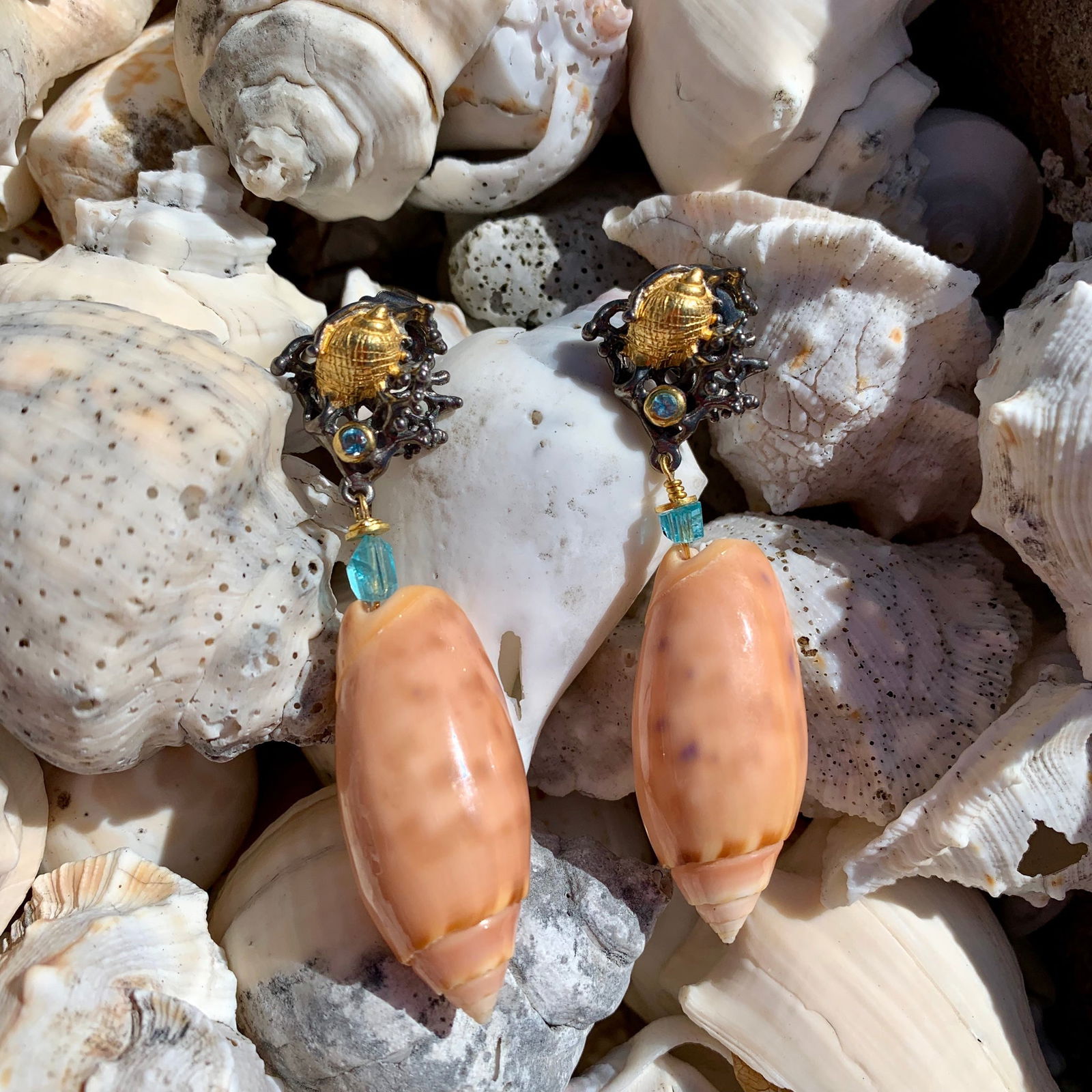 Pink Olive and Apatite Pierced Earrings