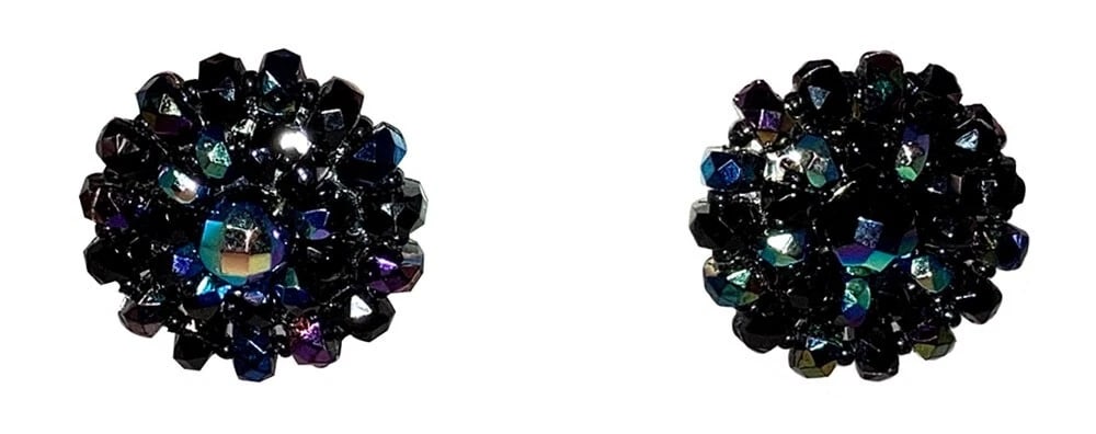 Givenchy Black Faceted Crystal Bead Earrings: Title:Givenchy Black Faceted Crystal Bead Earrings Description:Givenchy Black Faceted Crystal Bead Earrings. Circa, 1980's. Post back earrings for pierced ears. Earrings measure 1" long and 1/4" wide.