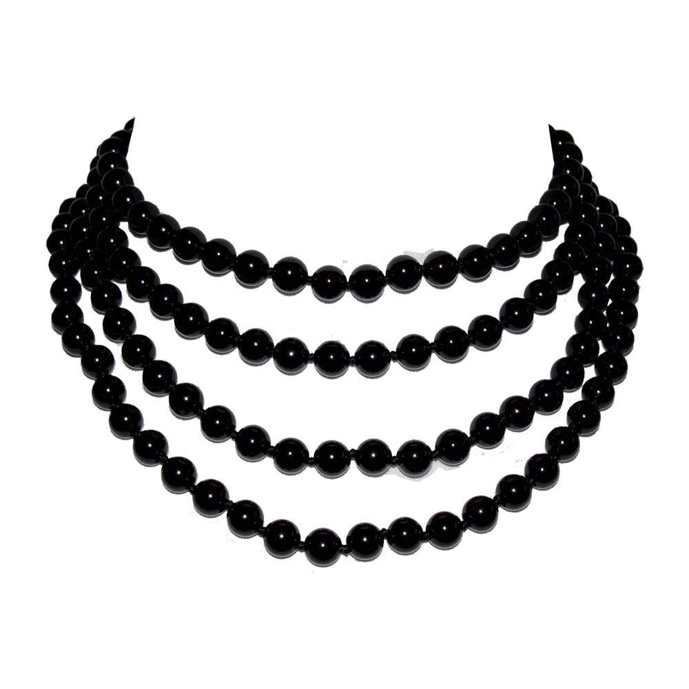 Black Onyx Beaded Flapper Rope Necklace Alberto Juan: Title:Black Onyx Beaded Flapper Rope Necklace Alberto Juan Description:Lovely dark and mystical polished black onyx beads are finished with a silver tone clasp to create a chic, dynamic look. Black on