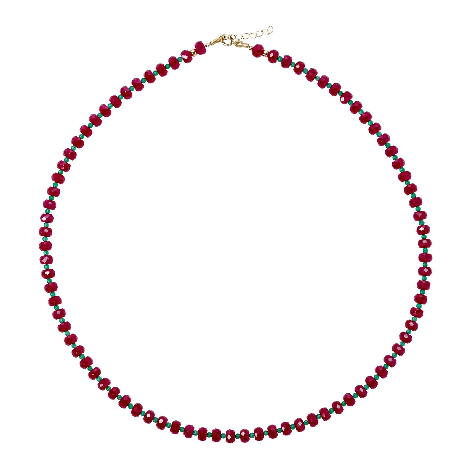 Jumbo Ruby Green Agate Necklace 14K Gold