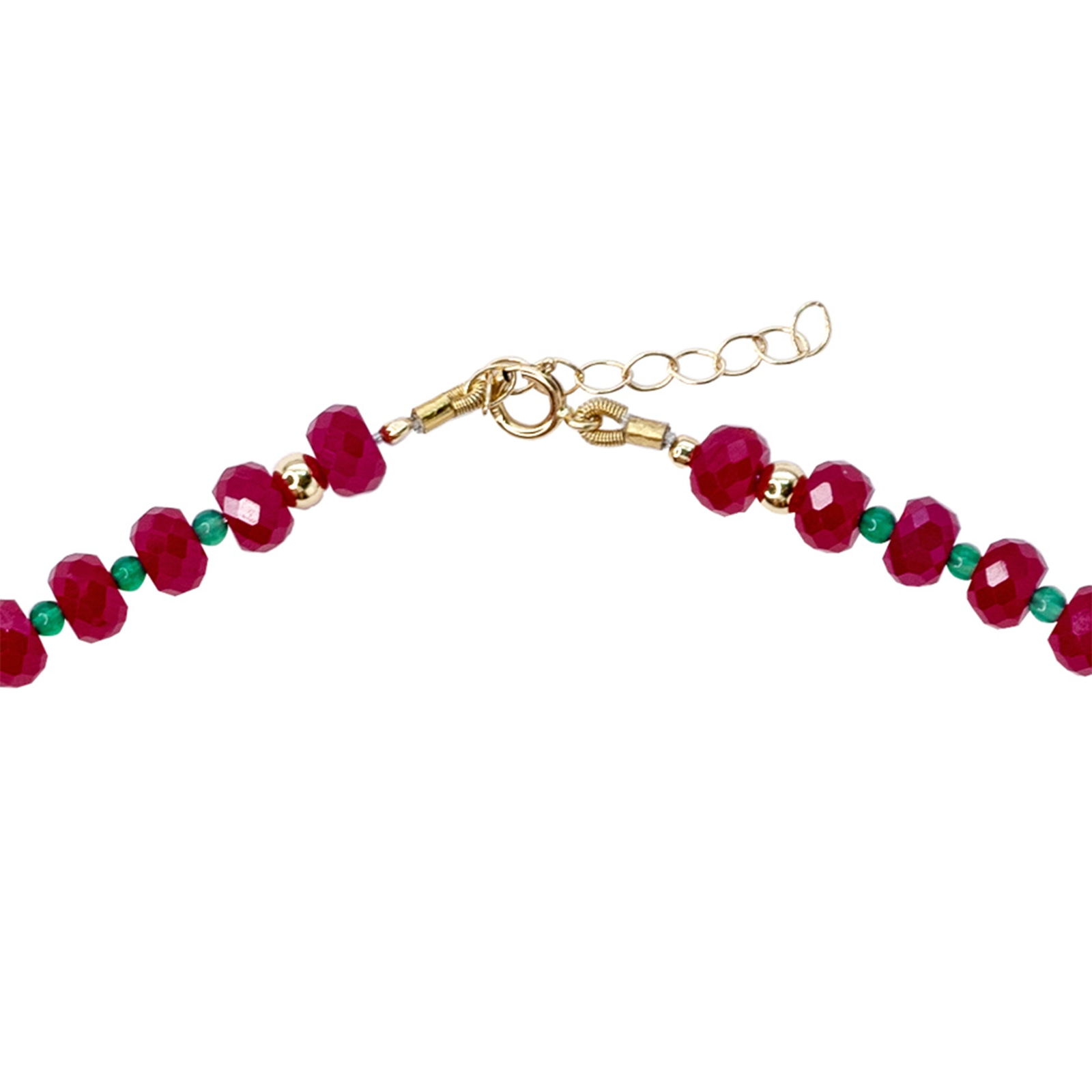 Jumbo Ruby Green Agate Necklace 14K Gold - 6