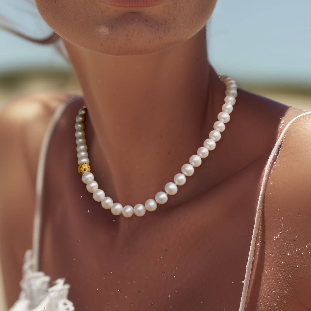 Modern Pearls & Gold Bead Necklace - 8