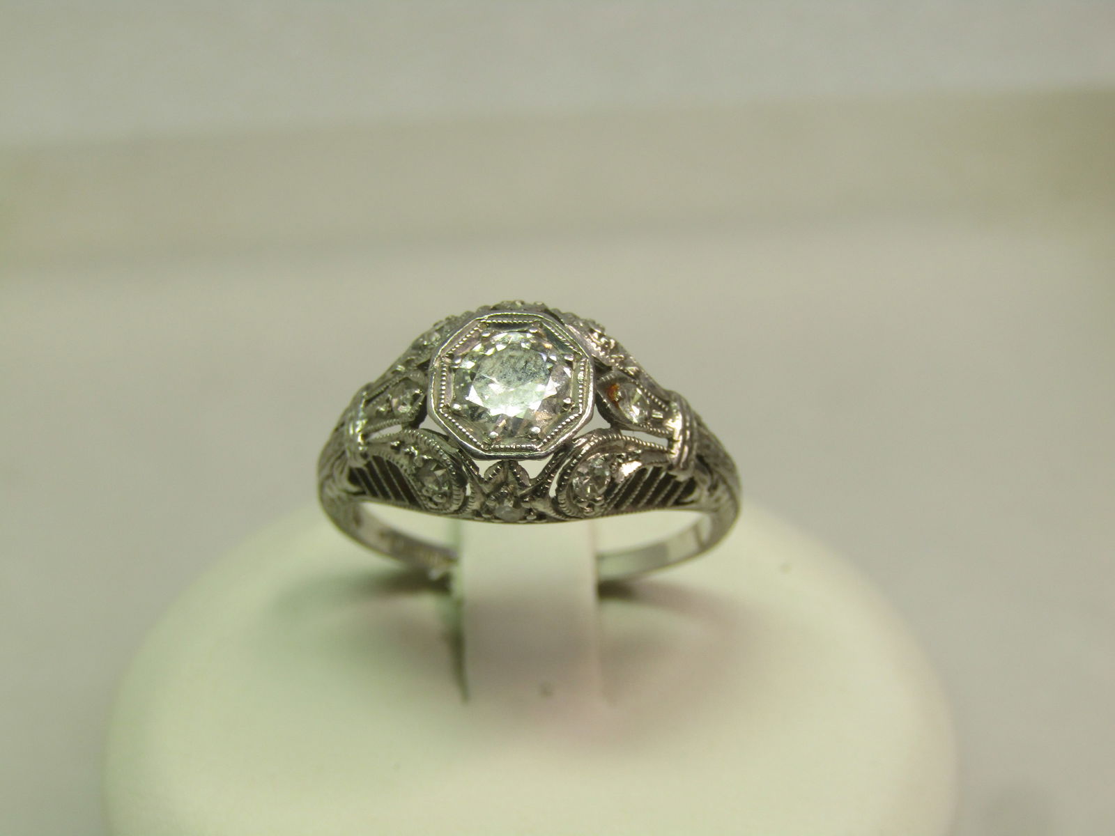 Vintage Platinum Diamond Art Deco Ring, Sz. 6.25, Certified: Title:Vintage Platinum Diamond Art Deco Ring, Sz. 6.25, Certified Description:Vintage Platinum Diamond Art Deco Ring, Sz. 6.25, Certified is stamped inside the ring band as well as platinum. It tests