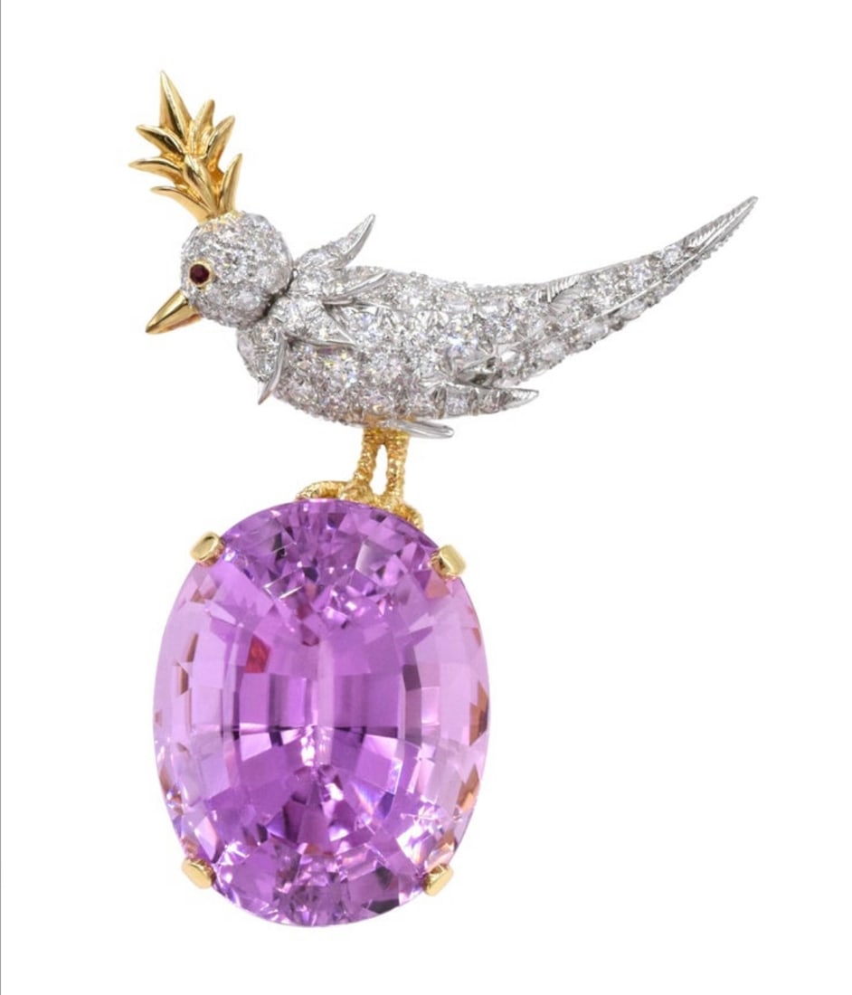 Tiffany Co Bird on a Rock Schlumberger brooch , kunzite, diamonds,ruby (1 of 3)