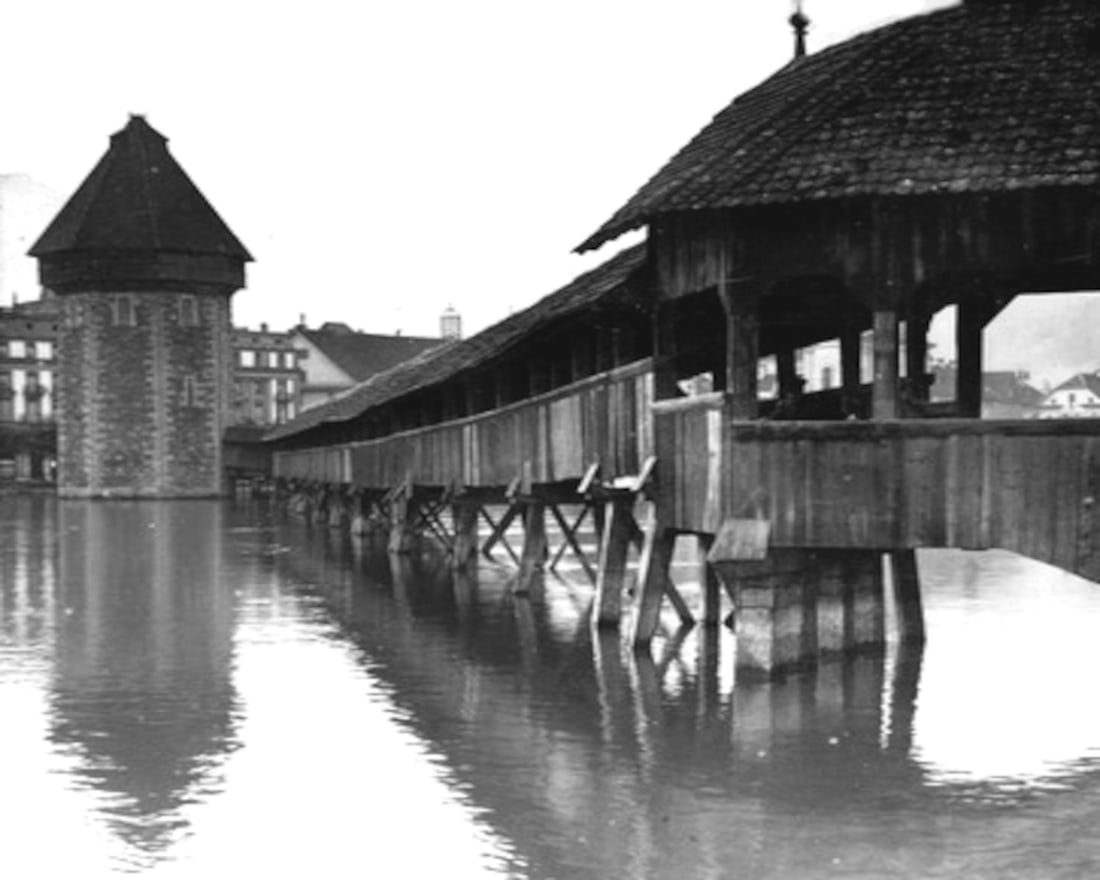 1908, The River Reuss and Picturesque old Kapellbrucke (14th century) and Wasserturm, Lucerne,: Title: 1908, The River Reuss and Picturesque old Kapellbrucke (14th century) and Wasserturm, Lucerne, Switzerland. Artist/Source: H.C. WHITE CO. Original Date: SEE TITLE Dimensions: 10X8 Description: