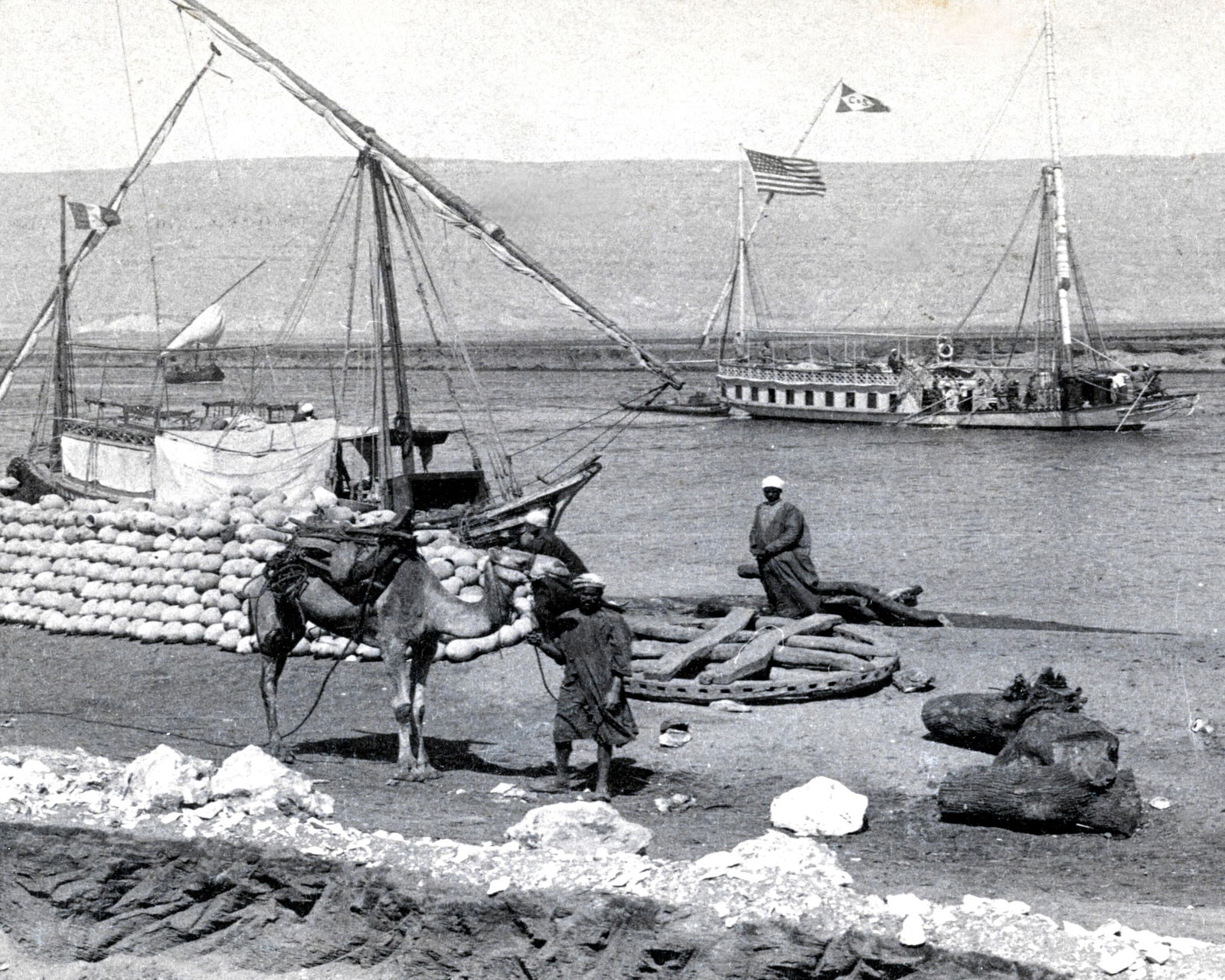 1897, Dahabiyehs on the Nile at Girgeh, Egypt: Title: 1897, Dahabiyehs on the Nile at Girgeh, Egypt Artist/Source: UNKNOWN Original Date: SEE TITLE Dimensions: 8X10 Description: || UNITED STATES SHIPPING ONLY! || This lot is a Dye Based Photolitho