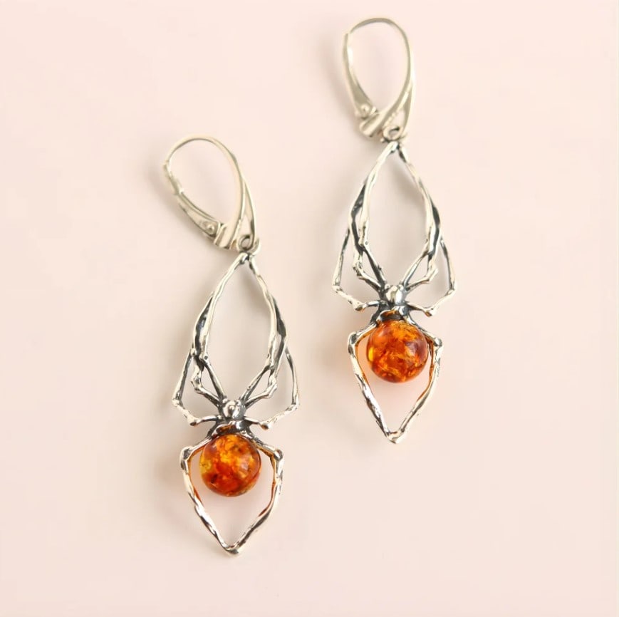 Baltic Amber Spider Earrings in 925 Sterling Silver (1 of 4)