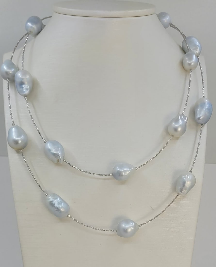Necklace - 18 kt. White gold, ALGT Certified South Sea Pearls: Title: Necklace - 18 kt. White gold, ALGT Certified South Sea Pearls Description: Authenticity Certificate issued by the ALGT, Antwerp Laboratory for Gemstone Testing. Nr 55730770 18K White gold neckl