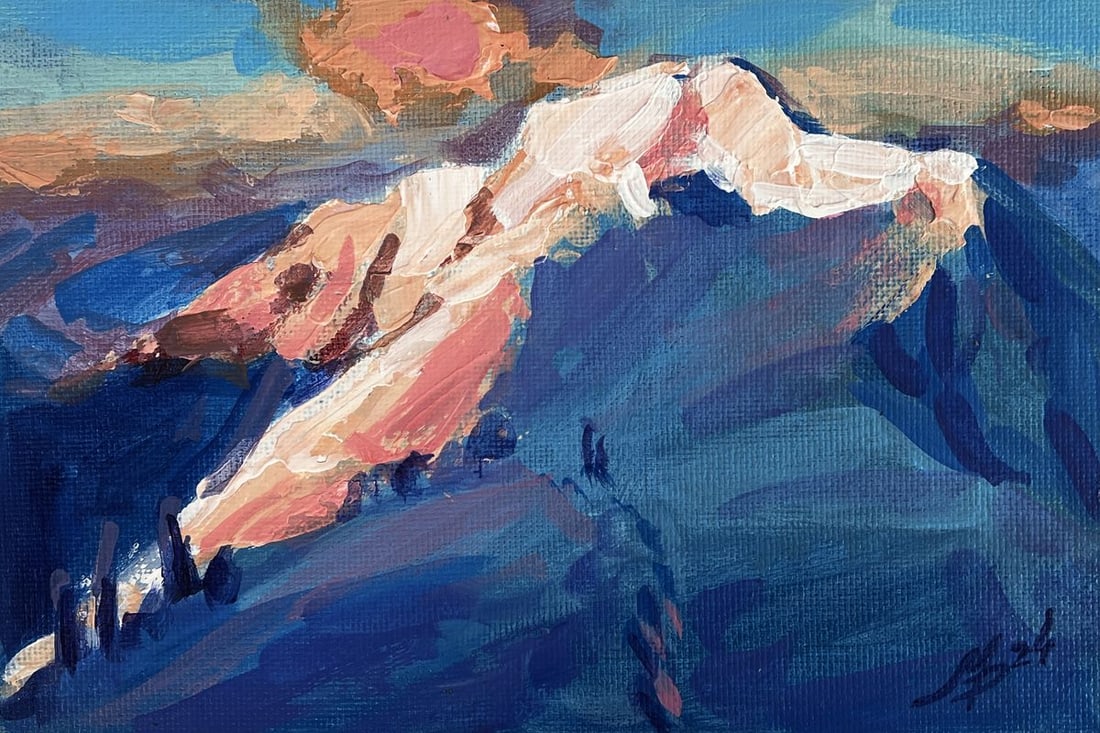 Acrylic painting Holidays in the winter mountains Mykhailo Patskan: Title: Acrylic painting Holidays in the winter mountains Mykhailo Patskan Description: №AAA4869The acrylic painting on cardboard titled "Holidays in the Winter Mountains" captures the breathtaki