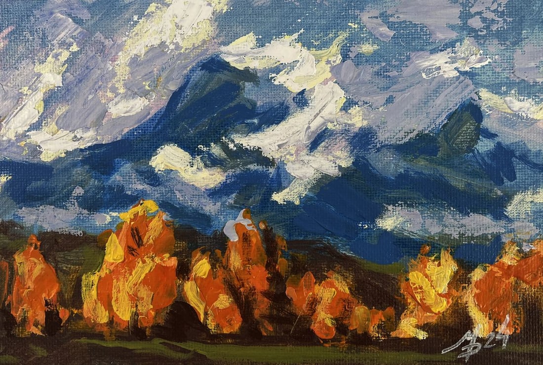 Acrylic painting Autumn has arrived in the mountains Mykhailo Patskan: Title: Acrylic painting Autumn has arrived in the mountains Mykhailo Patskan Description: №AAA4933The acrylic painting on cardboard titled "Autumn has arrived in the mountains" beautifully captu