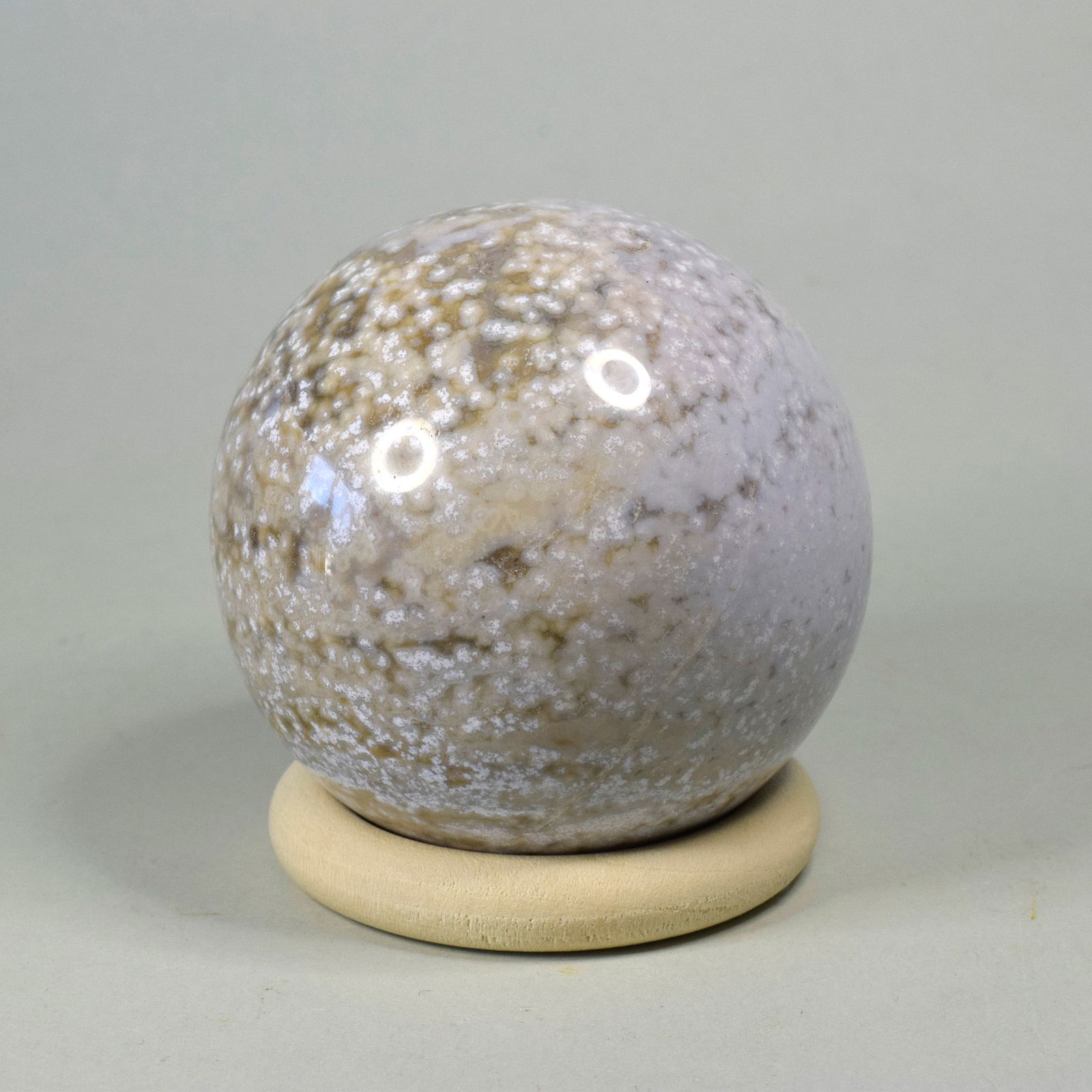 6.5 cm Polished Ocean Jasper sphere: Title: 6.5 cm Polished Ocean Jasper sphere Origin: Madagascar Size: 6.5 cm diameter Description: Species: Jasper (Ocean Jasper) Locality: Madagascar Diameter: 6.5 cm Weight: 0.37 kg Fine polished ocea