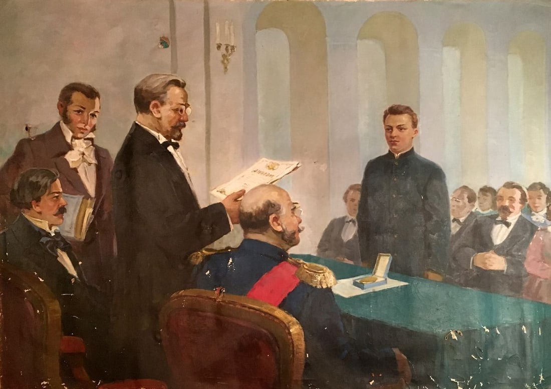 Oil painting Graduation: Title: Oil painting Graduation Description: №Vern 976 *** ABOUT THIS PAINTING *** * TITLE: "Graduation" * ARTISTS: Yarovoy Stepan Kalinovich * SIZE: 143x189 cm/'56.29x74.40 inches' * MEDIUM: oil