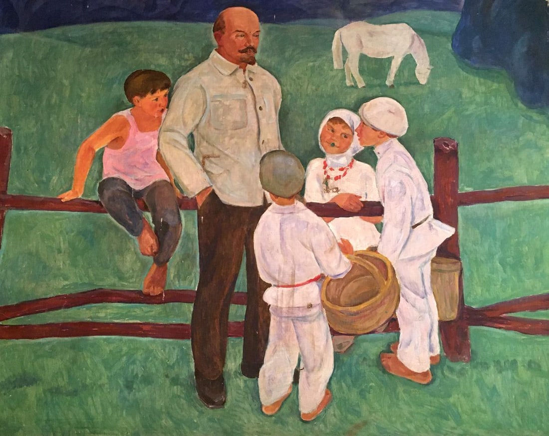 Oil painting Portrait of Lenin with the boys Muravyov A. S.: Title: Oil painting Portrait of Lenin with the boys Muravyov A. S. Description: №Vern 981 *** ABOUT THIS PAINTING *** * TITLE: "Portrait of Lenin with the boys" * ARTISTS: Muravyov A. S. * SIZE: