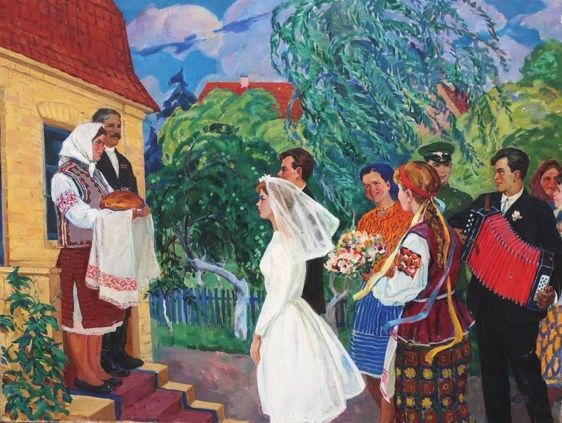 Oil painting Wedding Kovalenko: Title: Oil painting Wedding Kovalenko Description: №Pol 27 * TITLE: "Wedding" * ARTISTS: Kovalenko * SIZE: 150x200 cm/'59x79 inches' * MEDIUM: oil, canvas * HAND PAINTED: Original painting from