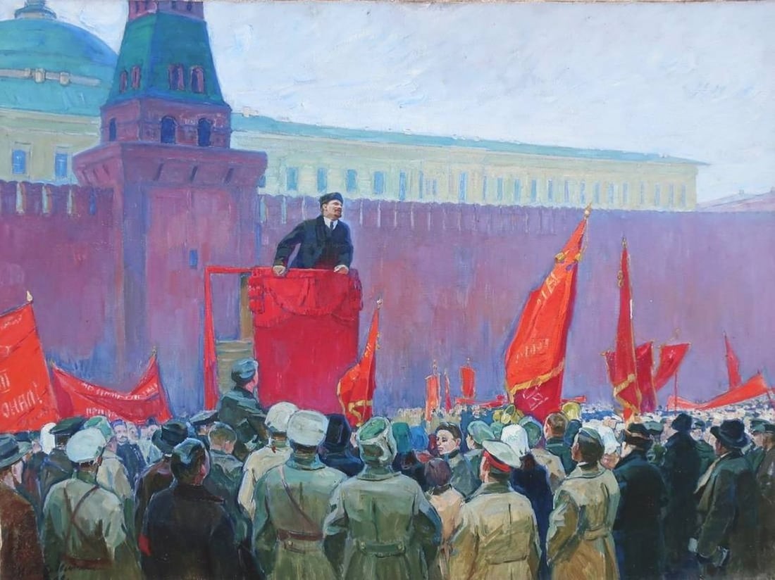 Oil painting Lenin's performance Poplavsky M.: Title: Oil painting Lenin's performance Poplavsky M. Description: №Pol 39 * TITLE: "Lenin's performance" * ARTISTS: Poplavsky M. * SIZE: 120x160 cm/'47x63 inches' * MEDIUM: oil, canvas * HAND PA