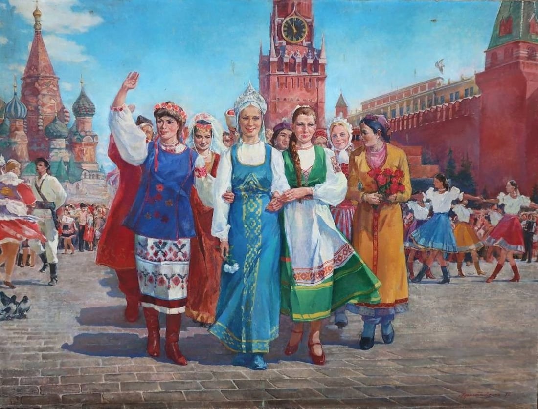 Oil painting Friendship of Peoples Pristalenko V.A.: Title: Oil painting Friendship of Peoples Pristalenko V.A. Description: №Pol 41 * TITLE: "Friendship of Peoples" * ARTISTS: Pristalenko V.A. * SIZE: 120x160 cm/'47x63 inches' * MEDIUM: oil, canv